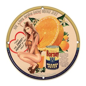 Vintage 8-Inch Porcelain Sign for J. William Horsey Fresh Orange Juice