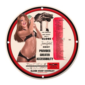 Vintage Globe Hoist Porcelain Sign - Automotive Service and Accessibility (1961)
