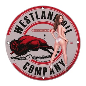 Vintage 8-Inch Porcelain Westland Oil Company Sign - Unique Collectible Art