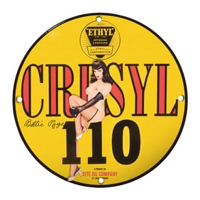 Vintage Bettie Page CRYSYL 110 Porcelain Sign - Collectible Gas Station Memorabilia