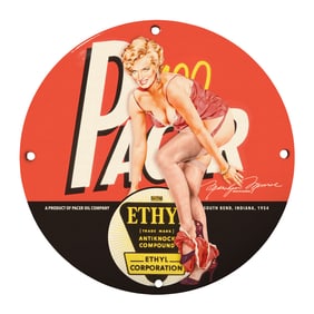 Vintage 8-Inch Porcelain Sign - Pacer Oil Company with Retro Marilyn Monroe Design