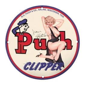 Vintage 1936 W.H. Pugh & Co. Porcelain Sign - Iconic Push Clipper Art