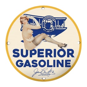 Vintage 8 Inch Porcelain Sign: Joan Crawford Superior Gasoline Collectible
