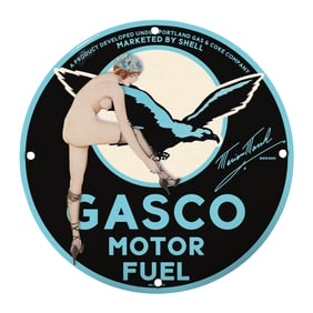 Vintage 8 Inch Porcelain Gasco Motor Fuel Sign - Iconic Shell Marketing Artwork