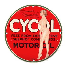 Vintage 8-Inch CYCOL Motor Oil Porcelain Sign - Iconic Retro Art Piece