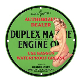 Vintage 8-Inch Porcelain Duplex Marine Engine Oil Sign - Authorized Dealer