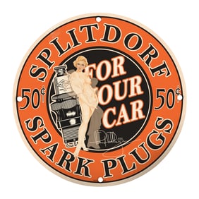 Vintage Splitdorf Spark Plugs 8-Inch Porcelain Sign - Classic Automotive Decor