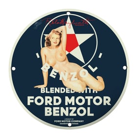 Vintage 8" Porcelain Ford Motor Benzol Sign - Classic Americana Collectible
