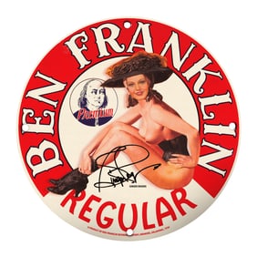 Vintage 8-Inch Porcelain Sign: Ben Franklin Premium Regular Gasoline