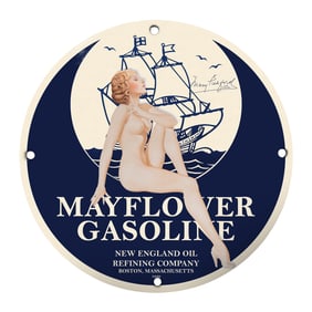 Vintage 8-Inch Porcelain Sign: Mayflower Gasoline - Iconic 1930s Artwork