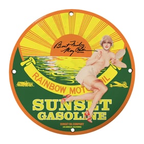 Vintage 8-Inch Sunset Gasoline Porcelain Sign - Unique Oil Company Decor