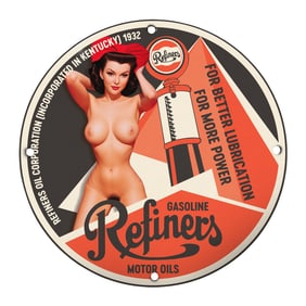 Vintage 1932 Refiner's Oil Porcelain Sign - Classic Garage Decor