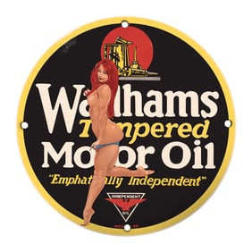 Vintage 8-Inch Porcelain Sign: Waltham's Tampered Motor Oil ? Classic Collectible Art