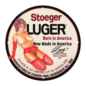 Vintage Stoeger Luger Porcelain Sign - Unique Collectible for Gun Enthusiasts