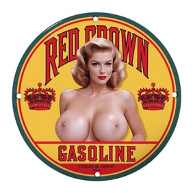 Vintage 8 Inch Porcelain Sign - Red Crown Gasoline Retro Decor