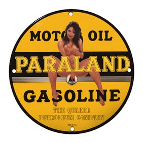 Vintage 8-Inch Porcelain Sign: Paraland Gasoline & Motor Oil Decor