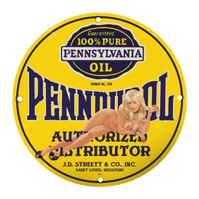 Rare Vintage 8-Inch Porcelain Sign - Pennzoil 100% Pure Pennsylvania Oil