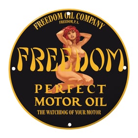 Vintage Freedom Oil Co. Porcelain Sign - Perfect Motor Oil - Retro Decor