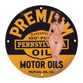 Vintage 8 Inch Porcelain Sign - Premium Pennsylvania Motor Oils Collector's Item