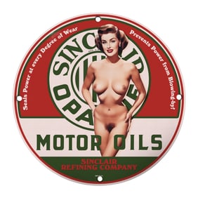 Vintage 8-Inch Sinclair Motor Oils Porcelain Sign - Classic Collectible Art