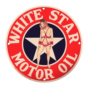 Vintage 8-Inch Porcelain Sign: White Star Motor Oil Collectible Artwork