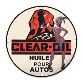 Vintage 8-Inch Porcelain Sign - Clear Oil Huile Pour Autos - Classic Automotive Decor