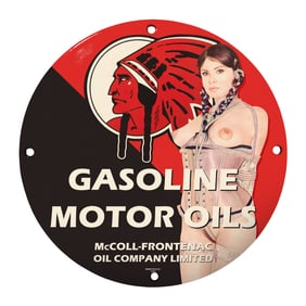 Rare 8-Inch Porcelain Gasoline Motor Oils Sign - Vintage McColl-Frontenac Classic