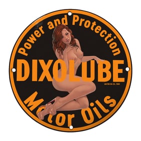 Vintage 8-Inch Porcelain Dixolube Motor Oils Sign ? Power and Protection