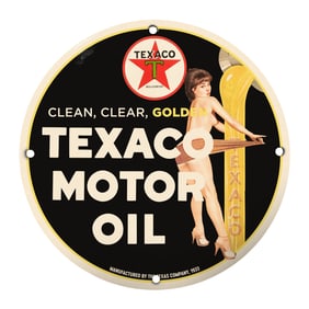 Vintage Texaco Motor Oil 8-inch Porcelain Sign - Classic Americana Collector's Item