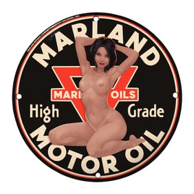 Vintage Marland Motor Oil 8-Inch Porcelain Sign - High Grade Collectible