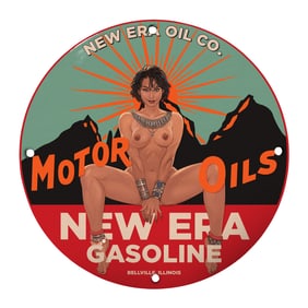 Vintage 8-Inch Porcelain Sign: New Era Oil Co. Gasoline Motor Oils