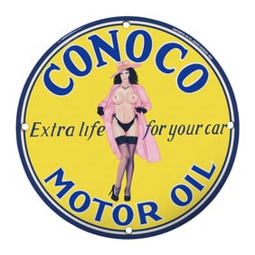 Vintage Conoco Motor Oil 8-Inch Porcelain Sign - Unique Car Decor