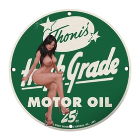 Vintage 8-Inch Porcelain Sign - Thoni's High-Grade Motor Oil Collectible