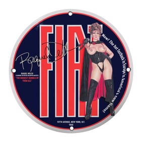 Raquel Welch Fiat Porcelain Sign - 1968 Vintage Collectible on Fifth Avenue