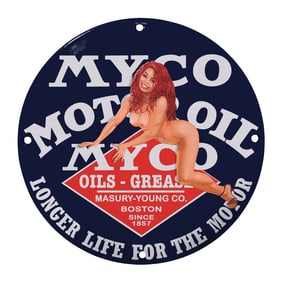 Vintage 8 Inch MYCO Motor Oil Porcelain Sign - Classic Garage Decor