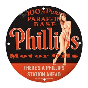 Vintage 8-Inch Porcelain Phillips Motor Oils Sign - Classic Charm for Collectors