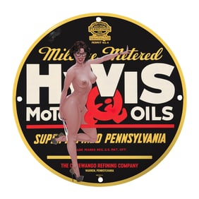 Vintage 8-Inch Porcelain Sign - Havis Motor Oils - Unique Collectible