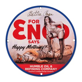 Rare 8-Inch Porcelain Sign: Bettie Page for ENO - Vintage Collectible Art