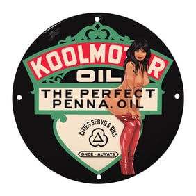 Vintage 8-Inch Koolmotor Oil Porcelain Sign - Perfect for Collectors and Decor