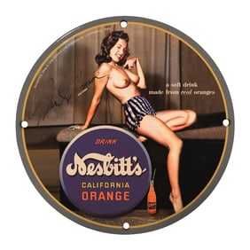 Vintage 8" Porcelain Nestle's California Orange Soda Sign ? 1949 Collectible