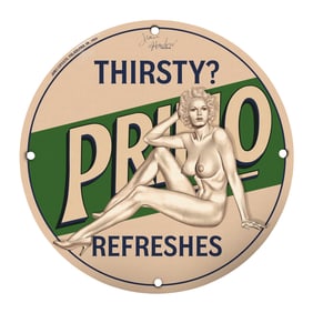 Vintage 8-Inch Porcelain Sign: 'Thirsty? Primo Refreshes' - Classic Bar Decor