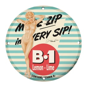 Vintage 8 Inch Porcelain Sign - B-1 Lemon-Lime - Captivating Retro Art Decor
