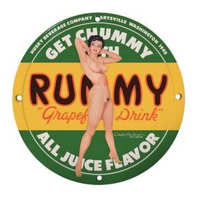 Vintage 8 Inch Porcelain Sign - Get Chummy with Rummy Grapefruit Drink