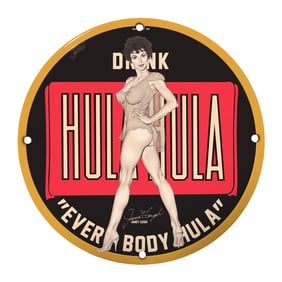 Vintage 8-Inch Porcelain Sign: 'Drink Hula Hula' Featuring Janet Leigh Art