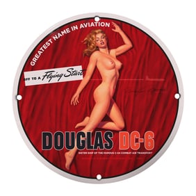 Vintage Douglas DC-6 Porcelain Sign - Aviation Art with Pin-Up Influence