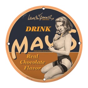 Vintage 8" Porcelain Sign: Drink MAYS Real Chocolate Flavor ? Classic Advertising Decor