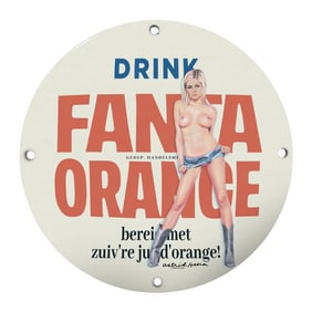 Vintage 8-Inch Porcelain Fanta Orange Sign - Retro Home Decor