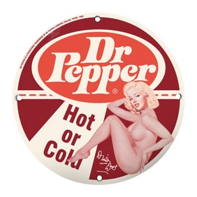Vintage Dr Pepper 1968 Porcelain Sign - Hot or Cold Refreshment Collectible