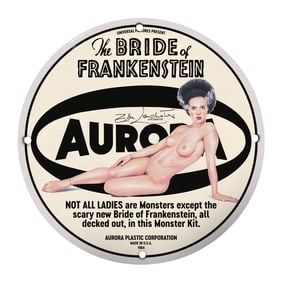 Vintage 1964 Bride of Frankenstein Porcelain Sign - Rare Collectible