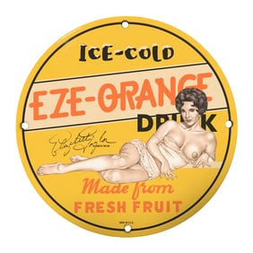 Vintage EZE-Orange Ice Cold Drink 8-Inch Porcelain Sign - A Nostalgic Treasure